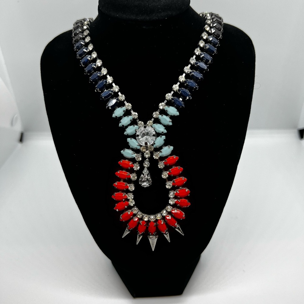 Elegant Red and Blue Statement Necklace
